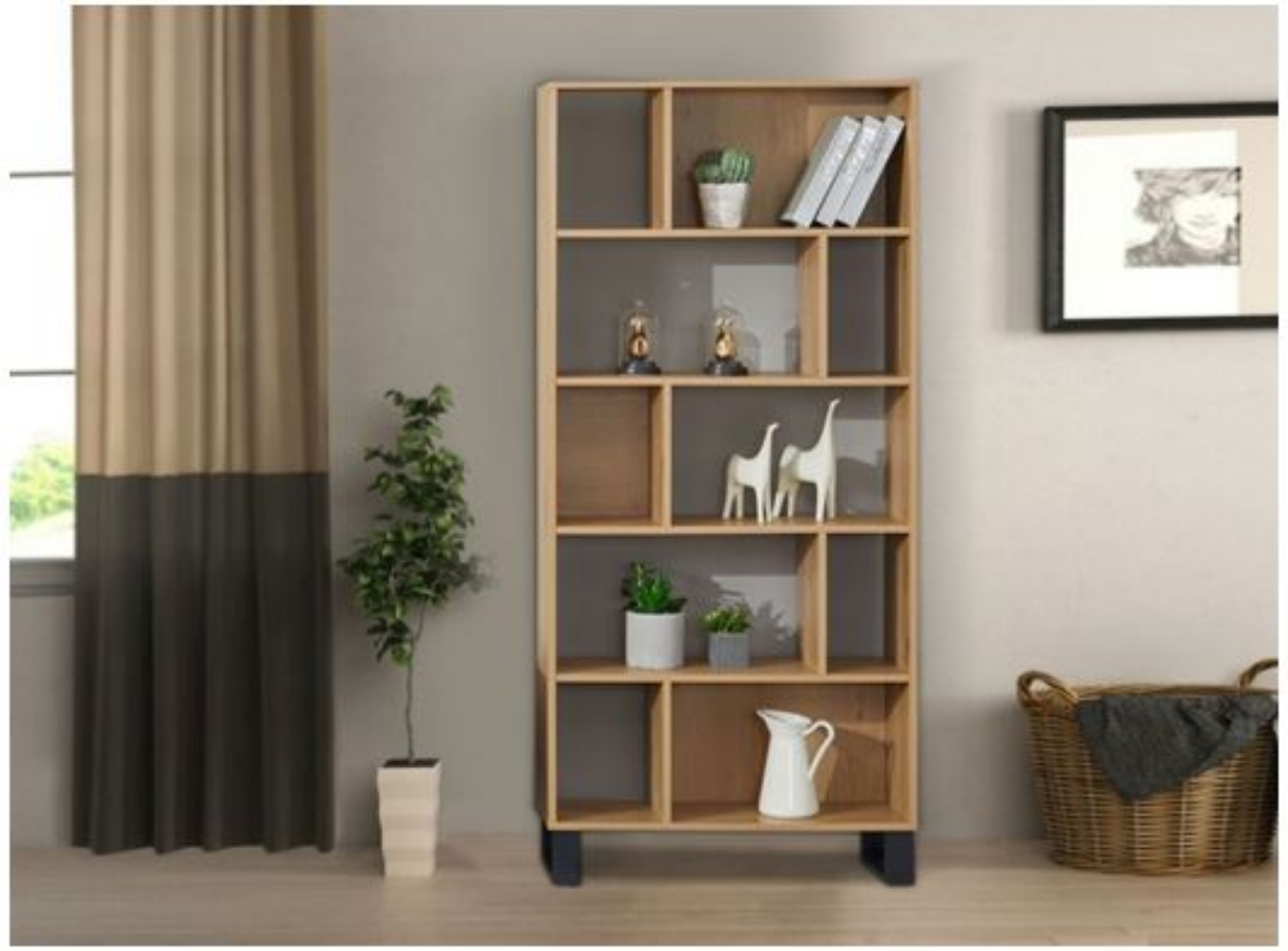 Ample space for storing and displaying book collection, DVDs or other decorative items with Bronte Oak Bookcase.